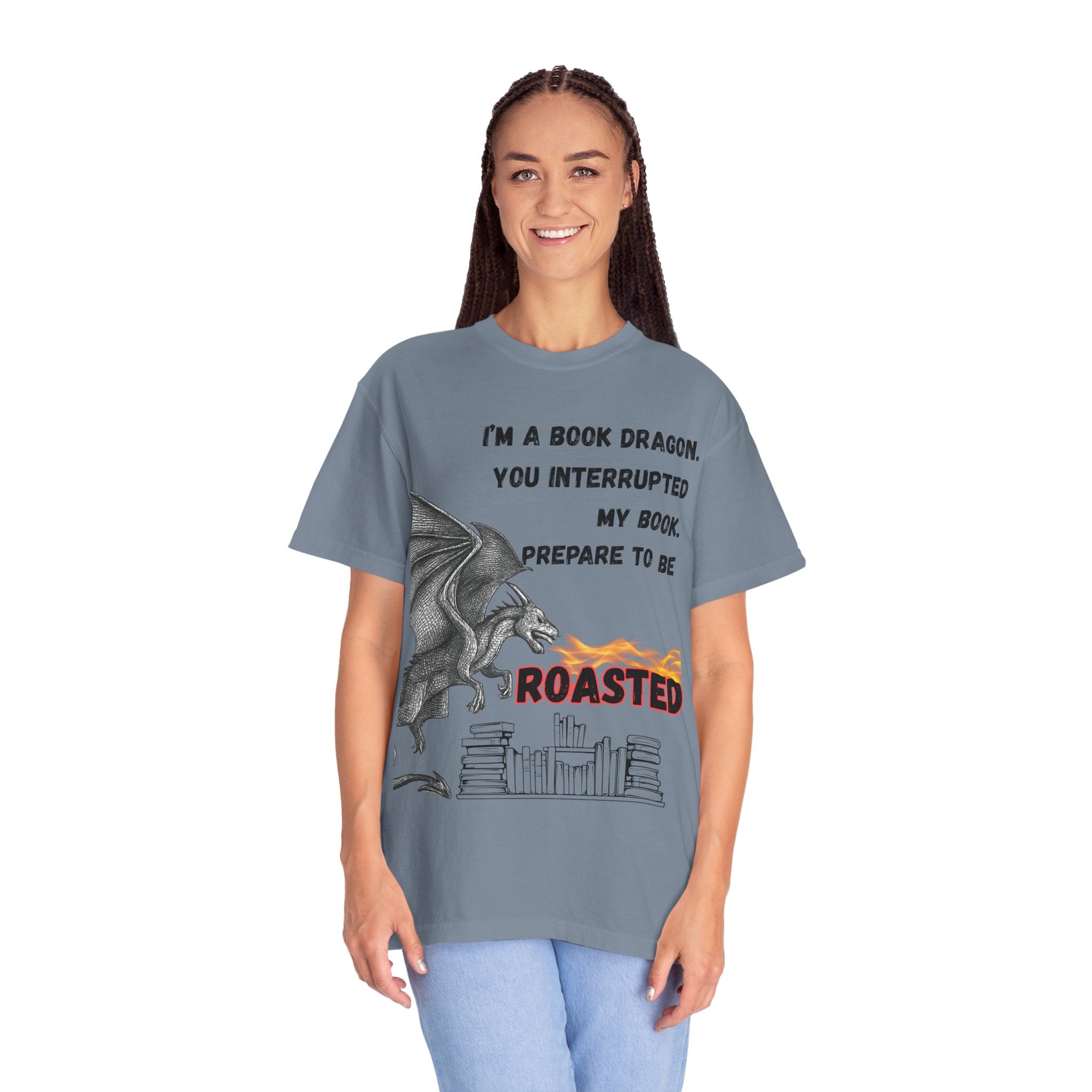 Book Dragon T-Shirt – “I’m a Book Dragon… Prepare to Be Roasted” Literary Graphic Tee