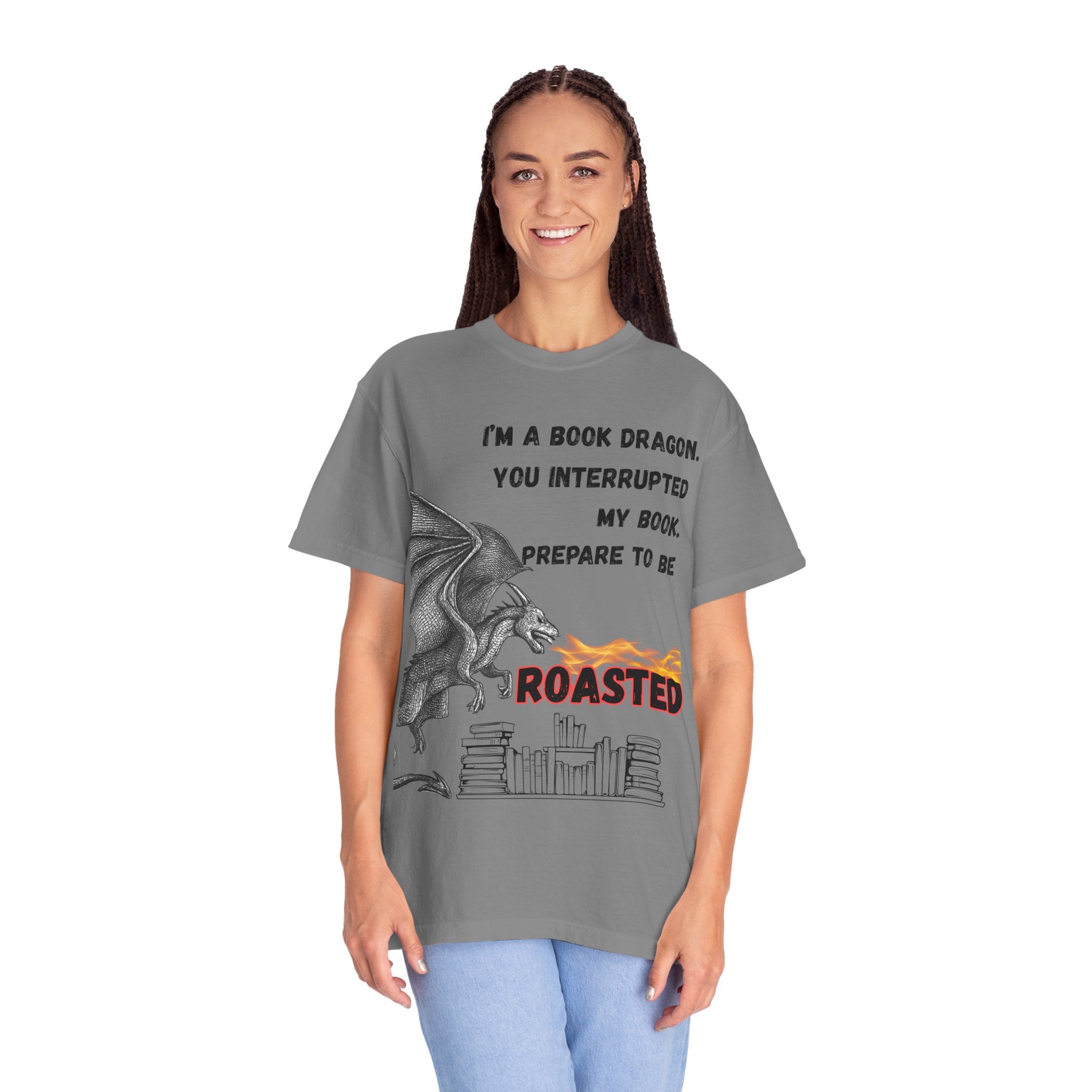 Book Dragon T-Shirt – “I’m a Book Dragon… Prepare to Be Roasted” Literary Graphic Tee