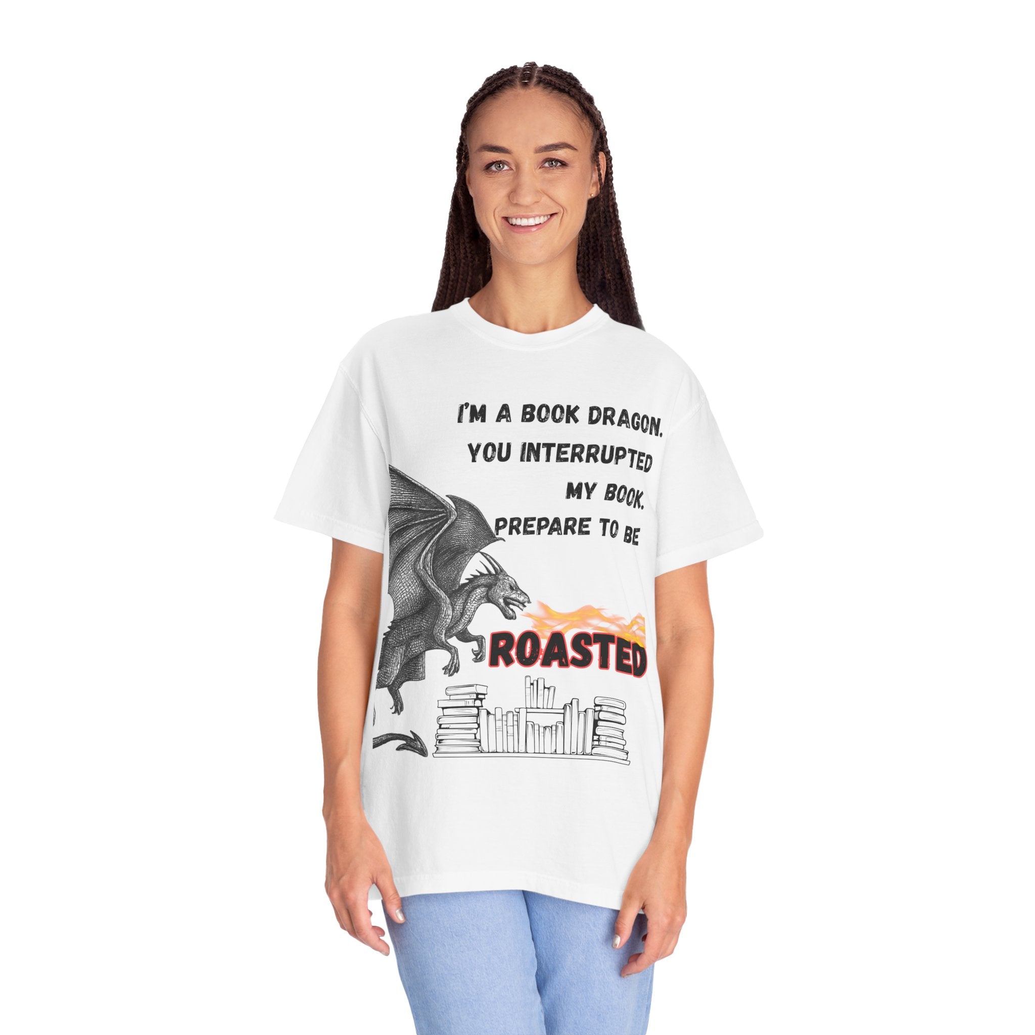 Book Dragon T-Shirt – “I’m a Book Dragon… Prepare to Be Roasted” Literary Graphic Tee